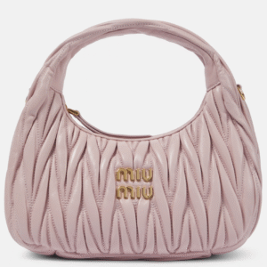 MIU MIU Wander matelassé leather shoulder bag in light pink hue